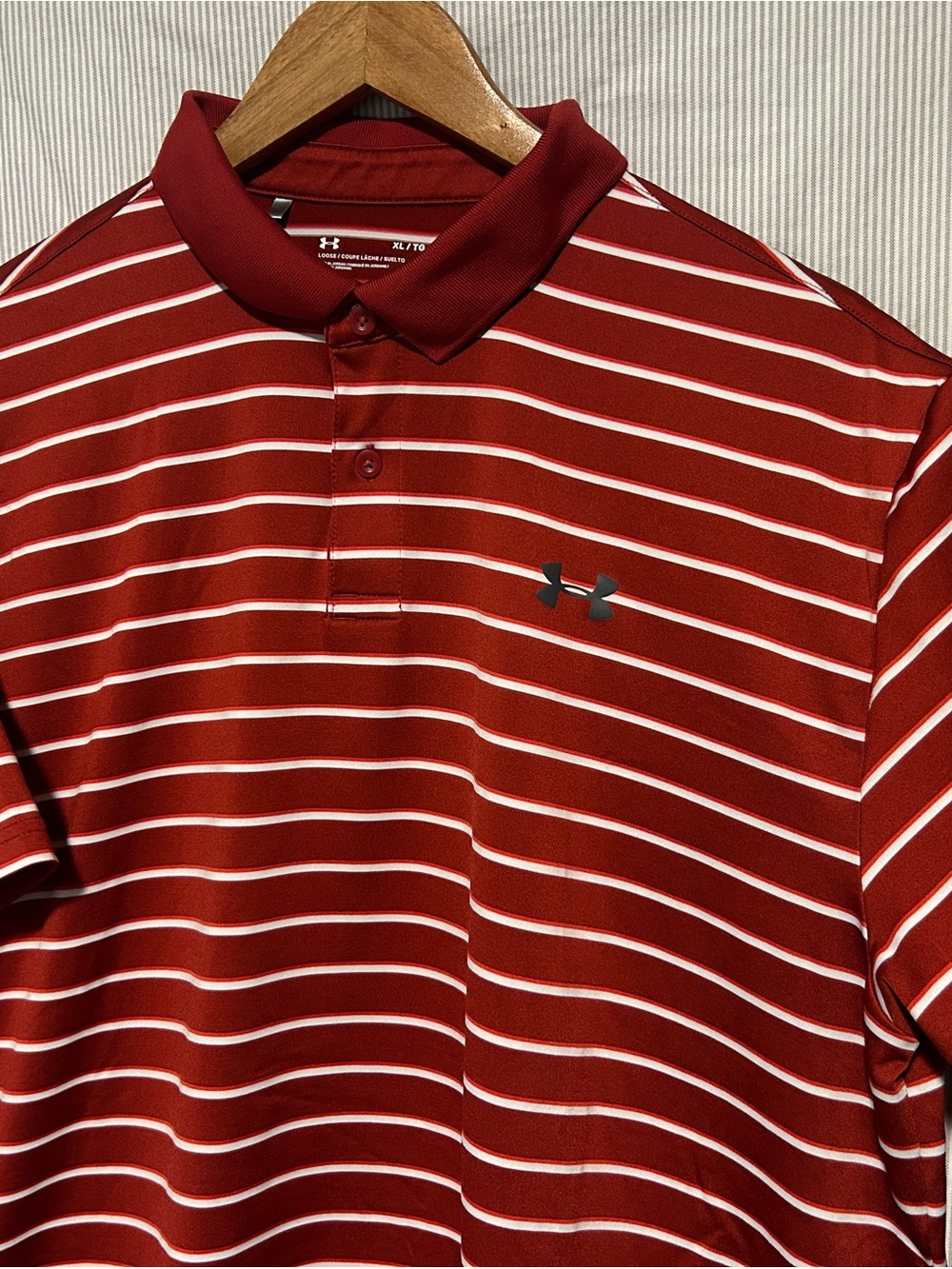 Under Armour Men’s Red and White Striped Polo